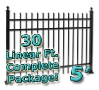 SaferWholesale 30 ft Complete Spear Top Residential Aluminum Fence 5' High Fencing Package