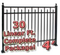 SaferWholesale 30 ft Complete Spear Smooth Top Residential Aluminum Fence 4' High Fencing Package