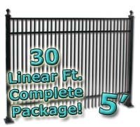SaferWholesale 30 ft Complete Double Picket Residential Aluminum Fence 5' High Fencing Package