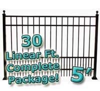 SaferWholesale 30 ft Complete Puppy Panel Residential Aluminum Fence 5' High Fencing Package