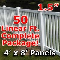 SaferWholesale 50 ft Complete Solid PVC Vinyl Closed Top Picket Fencing Package - 4' x 8' Fence Panels w/ 1.5
