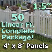 SaferWholesale 50 ft Complete Solid PVC Vinyl Open Top Scallop Picket Fencing Package - 4' x 8' Fence Panels w/ 1.5