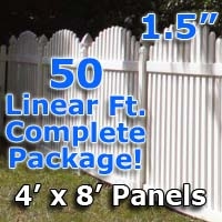 SaferWholesale 50 ft Complete Solid PVC Vinyl Open Top Arch Picket Fencing Package - 4' x 8' Fence Panels w/ 1.5
