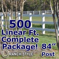 SaferWholesale 500 ft Complete Solid 3 Rail Ranch PVC Vinyl Fencing Package - Three Rail Fence