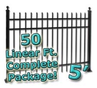 SaferWholesale 50 ft Complete Spear Top Residential Aluminum Fence 5' High Fencing Package