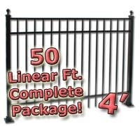 SaferWholesale 50 ft Complete Elegant Residential Aluminum Fence 4' High Fencing Package