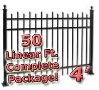 SaferWholesale 50 ft Complete Staggered Pickets Residential Aluminum Fence 4' High Fencing Package
