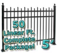 SaferWholesale 50 ft Complete Staggered Pickets Residential Aluminum Fence 5' High Fencing Package