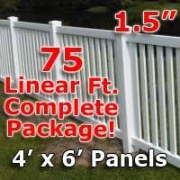 SaferWholesale 75 ft Complete Solid PVC Vinyl Closed Top Picket Fencing Package - 4' x 6' Fence Panels w/ 1.5