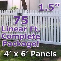 SaferWholesale 75 ft Complete Solid PVC Vinyl Open Top Straight Picket Fencing Package - 4' x 6' Fence Panels w/ 1.5