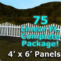 SaferWholesale 75 ft Complete Solid PVC Vinyl Open Top Scallop Picket Fencing Package - 4' x 6' Fence Panels w/ 3