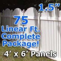 SaferWholesale 75 ft Complete Solid PVC Vinyl Open Top Arch Picket Fencing Package - 4' x 6' Fence Panels w/ 1.5