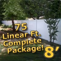 SaferWholesale 75 ft Complete Solid PVC Vinyl Privacy Fence 8' Wide Fencing Package