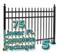 SaferWholesale 75 ft Complete Spear Top Residential Aluminum Fence 5' High Fencing Package