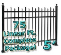 SaferWholesale 75 ft Complete Staggered Pickets Residential Aluminum Fence 5' High Fencing Package