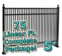 SaferWholesale 75 ft Complete Double Picket Residential Aluminum Fence 5' High Fencing Package