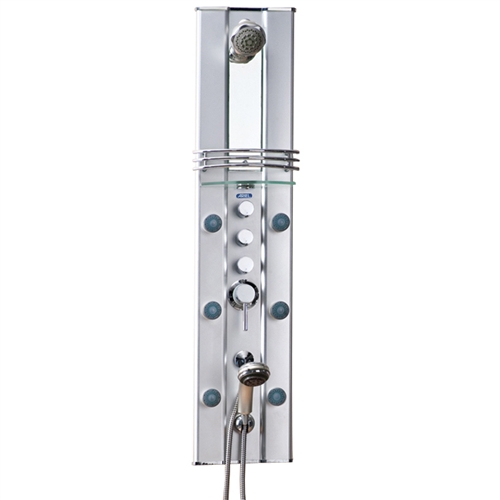 SaferWholesale Zen Aluminum Finish Modern Style Shower Panel w/ Overhead Rain Style Massage System