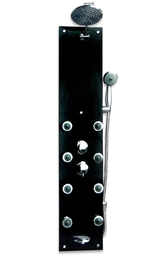 SaferWholesale Zen Black Glass Finish Modern Style Shower Panel w/ Overhead Rainfall Shower & Body Massage Jets