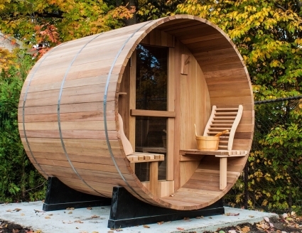 NAT 8' Western Red Cedar Outdoor Barrel Sauna w/ Porch & Sauna Heater