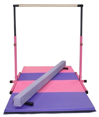 SaferWholesale 3'-5' Pink Adjustable Bar with 8' Purple Beam and 8' Folding Mat