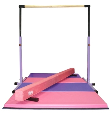SaferWholesale 3'-5' Purple Adjustable Bar with 8' Pink Beam and 8' Folding Mat