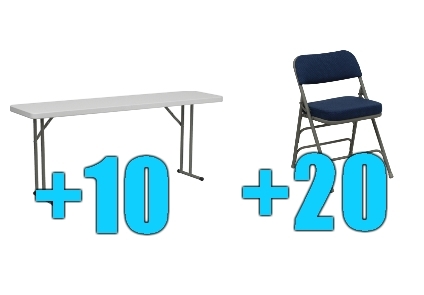 SaferWholesale Package of 20 Upholstered Folding Chairs + 10 6ft Folding Tables