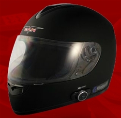 Adult Flat Black Full Face Motorcycle Helmet with Bluetooth (DOT Approved)
