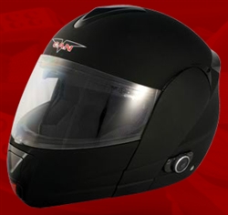 Adult Flat Black Flip Up Motorcycle Helmet with Bluetooth (DOT Approved)
