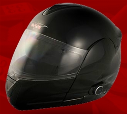 Adult Glossy Black Flip Up Motorcycle Helmet with Bluetooth (DOT Approved)