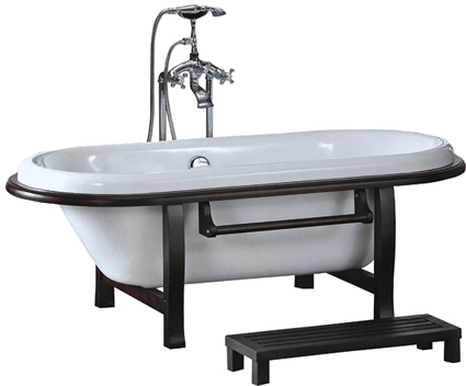 SaferWholesale Modern Style Soaking Bathtub with Floor Faucet & Step Included