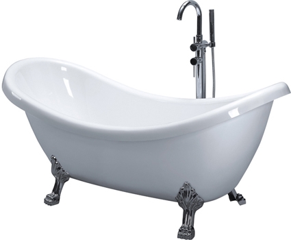 SaferWholesale Clawfoot Soaking Bathtub with Floor Faucet Included