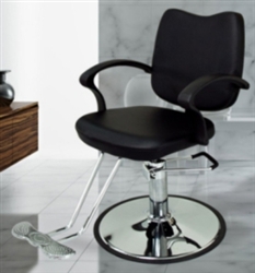Black Leather Modern Hydraulic Barber Chair With Chrome Footrest