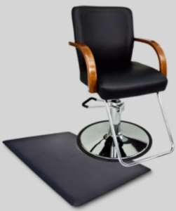 SaferWholesale Black Leather Hydraulic Barber Chair With Wooden Arm Rests and Anti Fatigue Comfort Floor Mat