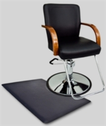 Black Leather Hydraulic Barber Chair With Wooden Arm Rests and Anti Fatigue Comfort Floor Mat