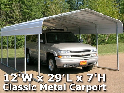SaferWholesale 12'W x 29'L x 7'H Classic Metal Carport