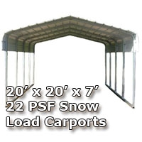 SaferWholesale 20'W x 20'L x 7'H 22 PSF Snow Load Classic Metal Carport