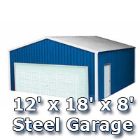 SaferWholesale Blue 12' x 18' x 8' Steel Metal Enclosed Building Garage