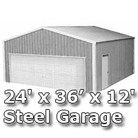 SaferWholesale 24' x 36' x 12' Steel Metal Enclosed Building Garage