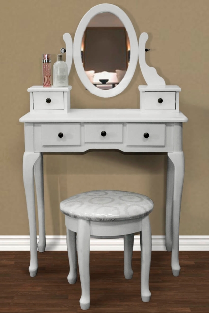 White Vanity Table Set Jewelry Armoire, White Vanity Table Set Jewelry Armoire Makeup Desk Bench Drawer