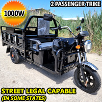 Electric Powered Cargo Truck 1000 Watt Motorized Scooter Moped Truck Tuk Tuk 3 Wheel Trike Bicycle Scooter - Black