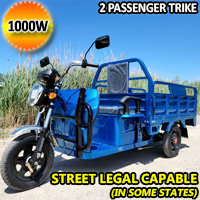 Electric Powered Cargo Truck 1000 Watt Motorized Scooter Moped Truck 3 Tuk Tuk Wheel Trike Bicycle Scooter - BLUE
