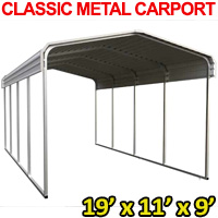 19' x 11' x  9' Metal Car Port Storage Canopy Shelter With Steel Tube Frame