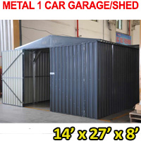 14' x 27' x  8' Single Car Garage Metal Car Storage Shelter