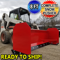 8 Foot Snow Pusher Complete - For Skid Steer Red Model GSI-Scoop8