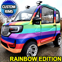 Rainbow Limited Edition Coco Coupe LE 60v Electric 4 Seater Golf Cart LSV Scooter Car with Custom Rims & Tires