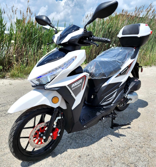 200cc 4 Stroke EFI Gas Moped Scooter Fully Assembled W/ LED Lights - ZINGER  200 WHITE