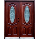 Solid Wood Mahogany 30'' Oval Exterior Double Door Unit