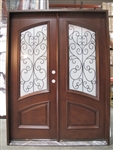 Mahogany Iron Double Door Frosted Glass Solid Wood Entry Door