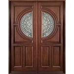Solid Wood Mahogany 36'' Center Moon Exterior Double Door Unit