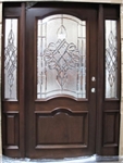 Solid Wood Cherry Double Arch Victorian Glass With Sidelights Exterior Pre-Hung Door